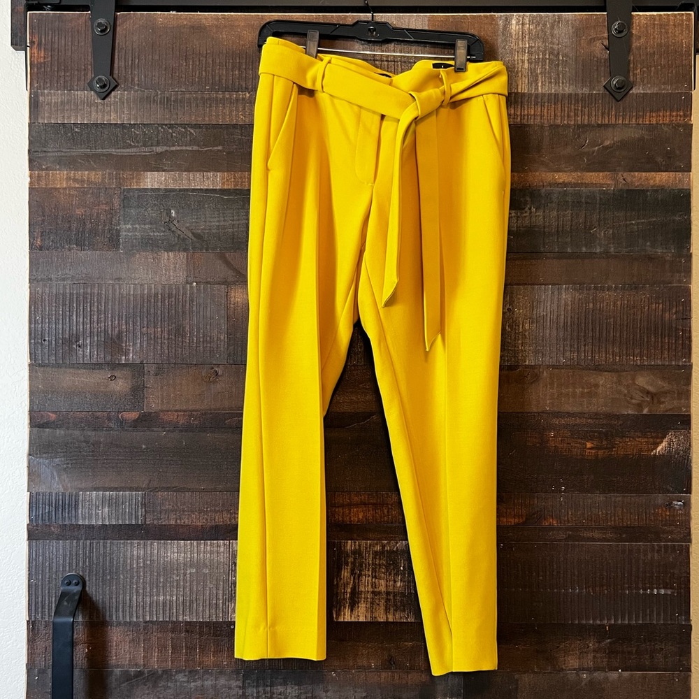 Loft Marisa Tie Waist ankle pants, yellow goldenrod size 8